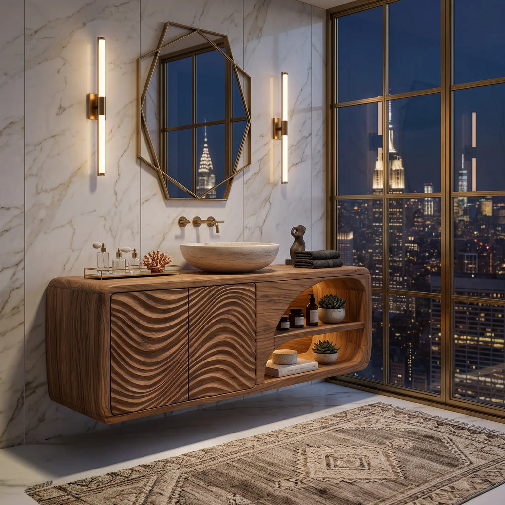 Designer Wall Mounted Bathroom Vanity Curved Shelves For Spa Bathroom
