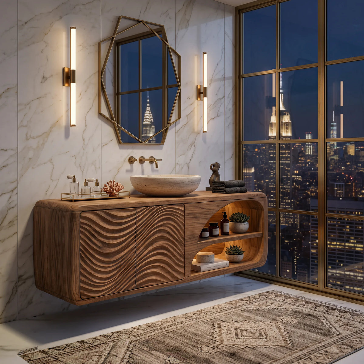 Designer Wall Mounted Bathroom Vanity Curved Shelves For Spa Bathroom