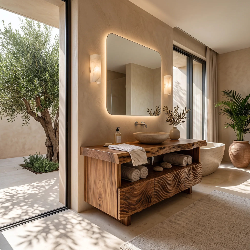 Luxury Bathroom Vanity Wave Carved Drawers For Modern Spa