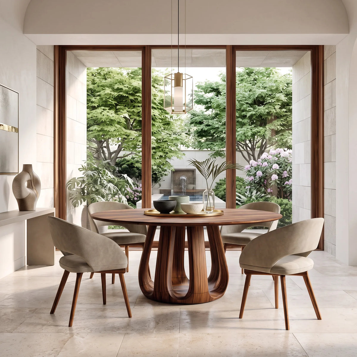 Contemporary Column Base Round Dining Table For Dining Room