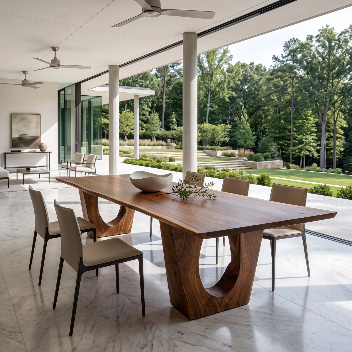 Modern Live Edge Wood Dining Table Sculptural Base For Dining Room