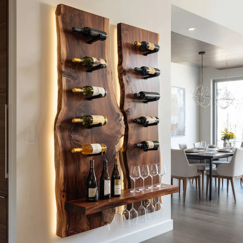 Modern Double Panel Wine Rack With Display Shelf For Home Bar