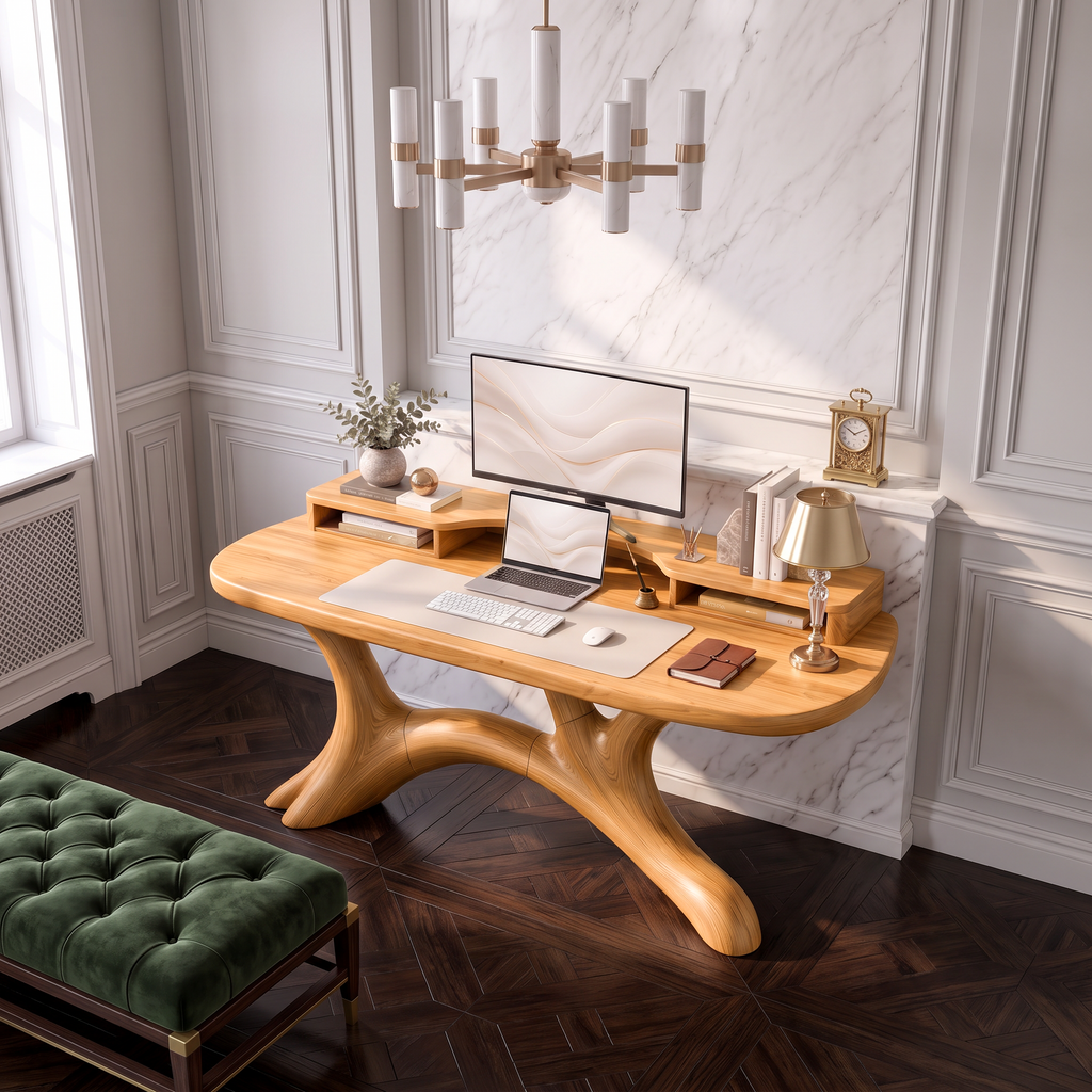 Scandinavian Corner Desk With Raised Monitor Stand For Home Office