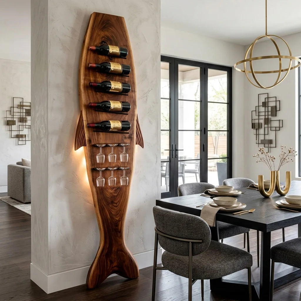 Modern Sculptural Wine Rack With Glass Holder For Dining Room