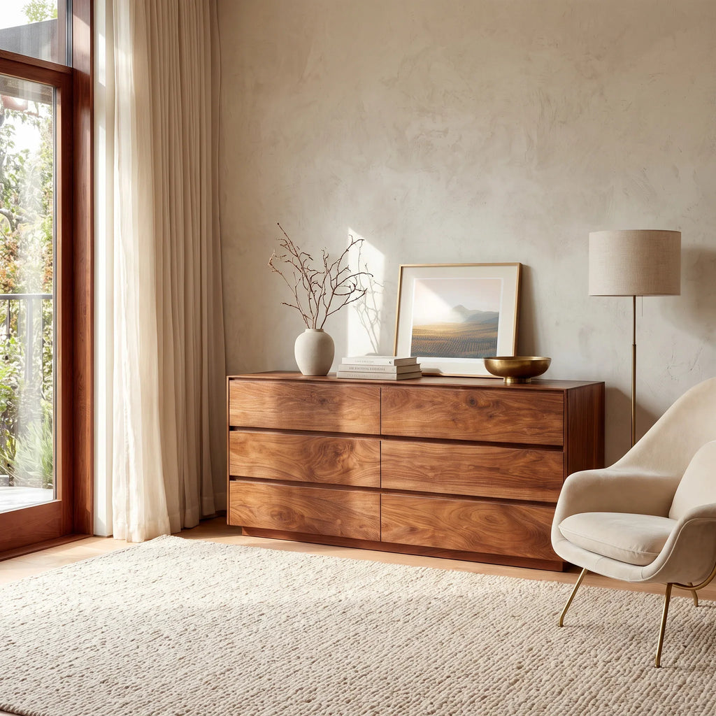 Modern Minimal Wooden Six Drawer Dresser For Bedroom