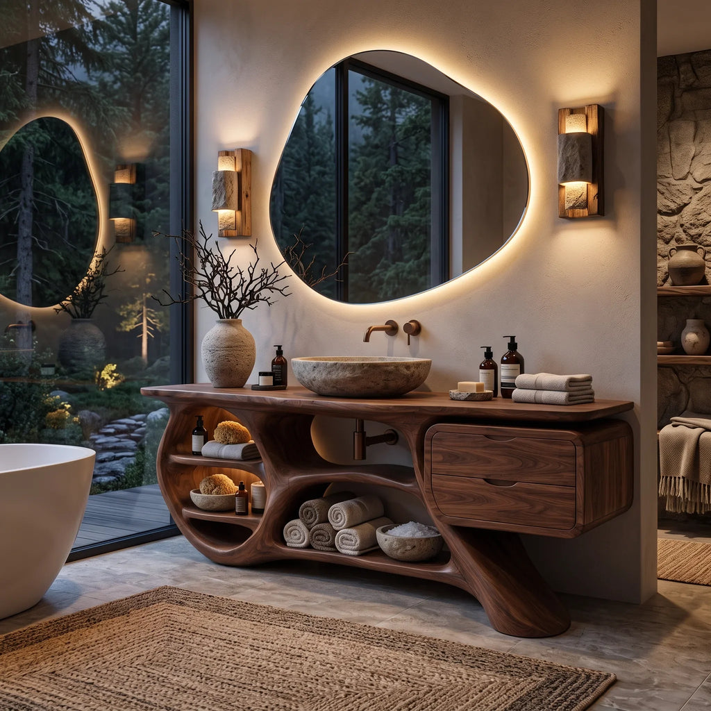 Organic Modern Bathroom Vanity Shelves With Drawers For Luxury Homes