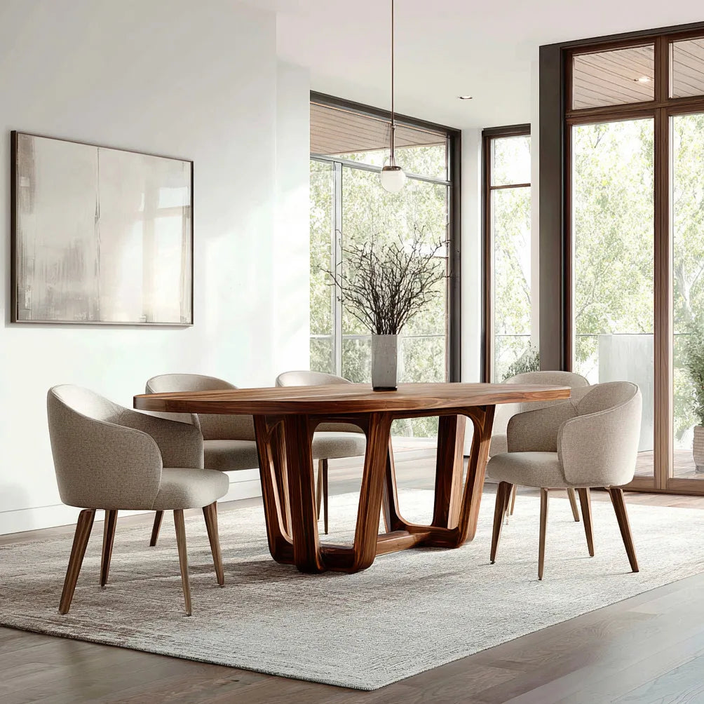 Modern Natural Wood Dining Table U-Shaped Base For Dining Room