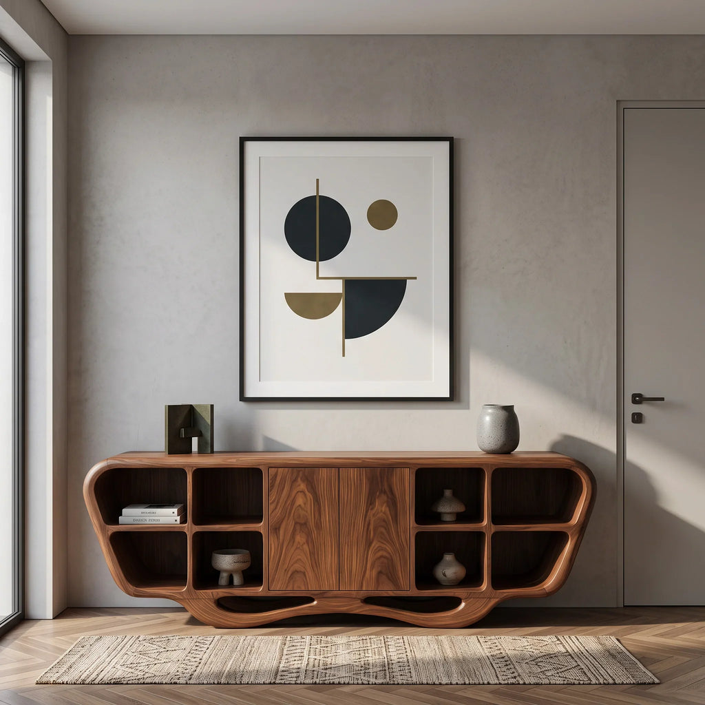 Modern Sculptural Open Shelf Sideboard For Living Room