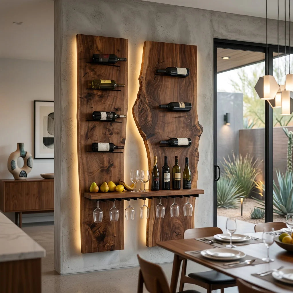 Modern Double Panel Wine Rack With Glass Holder For Home Bar