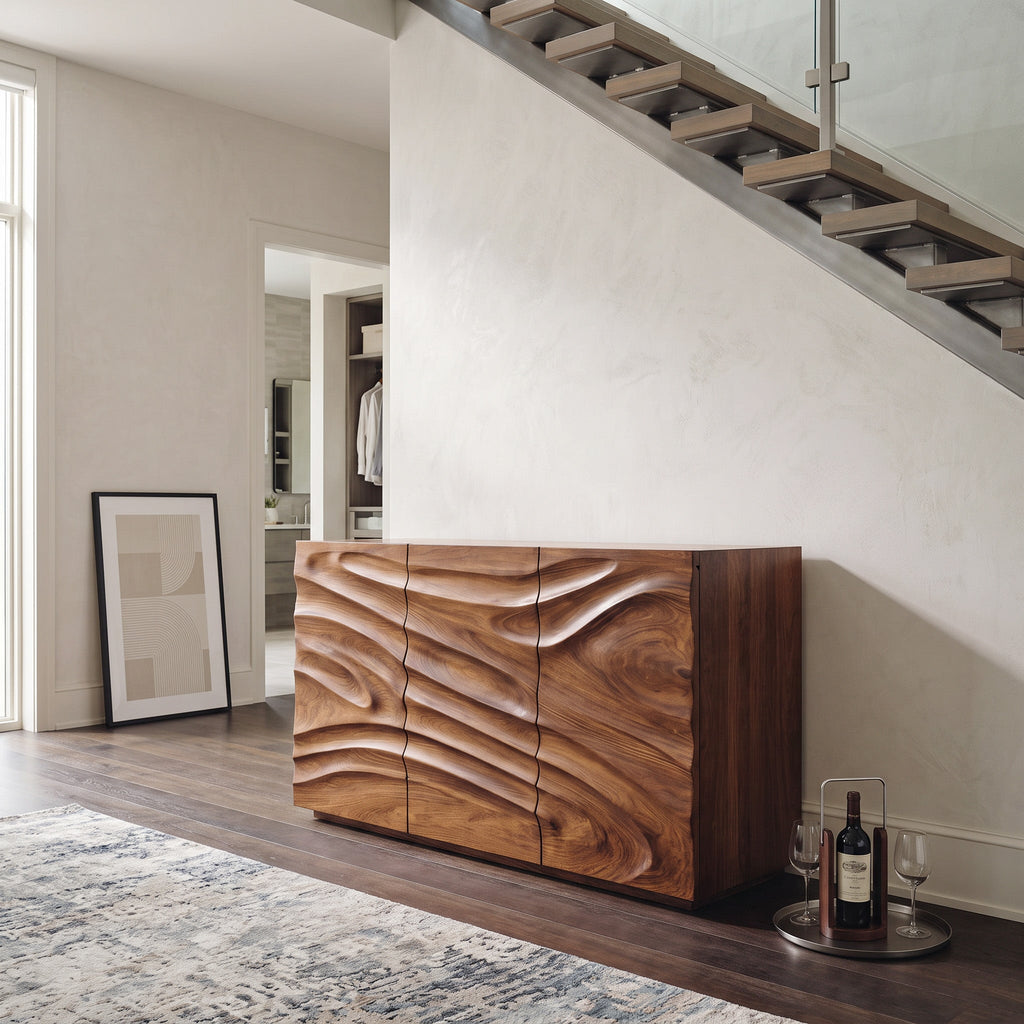 Modern Organic Carved Dresser For Entryway