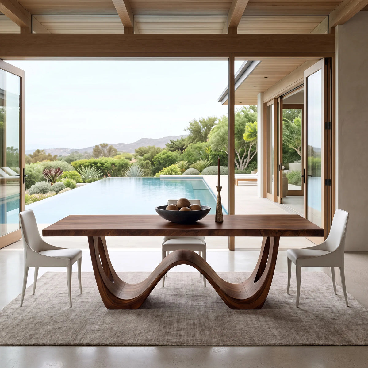Modern Wood Dining Table Curved Base For Dining Room