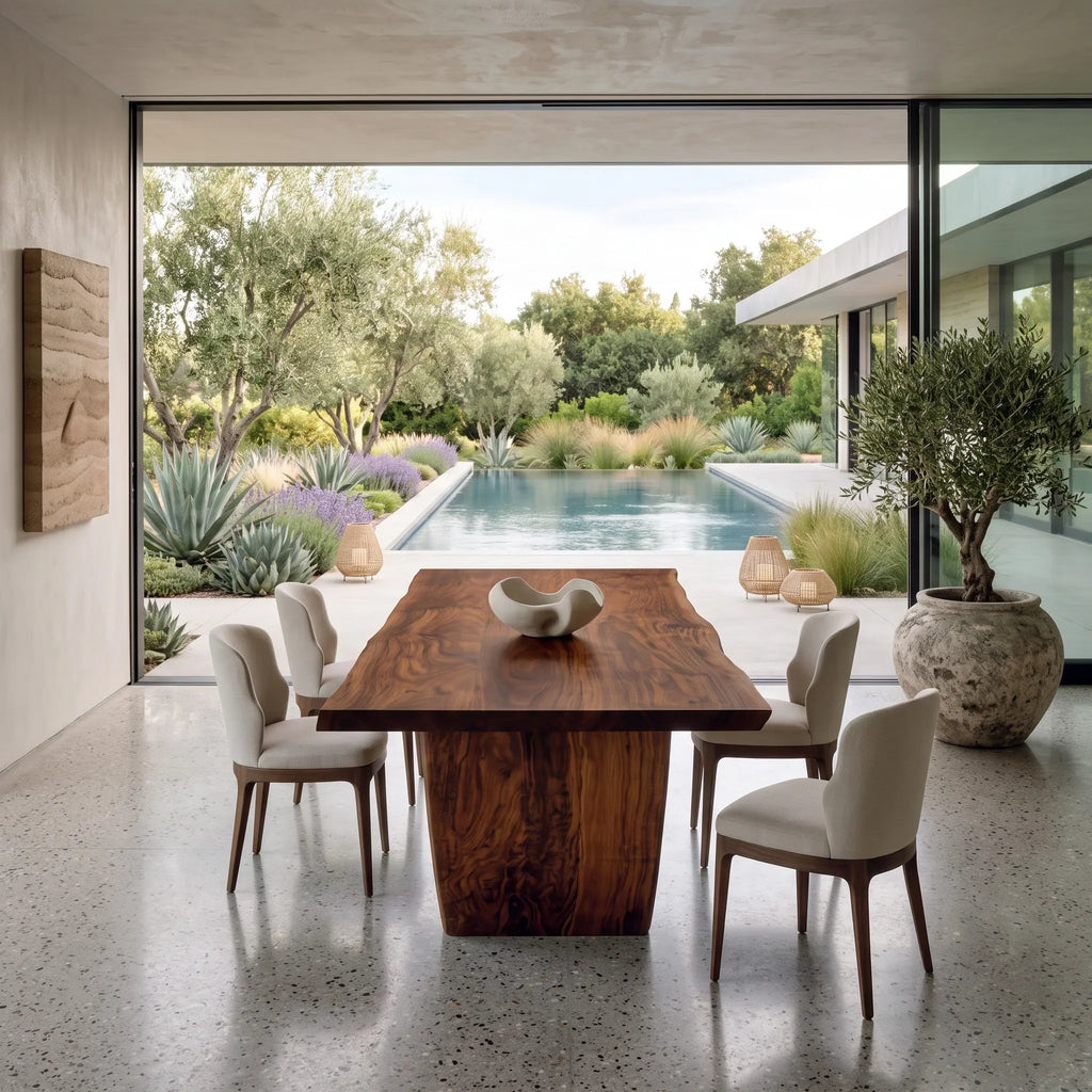 Contemporary Wooden Dining Table Sculptural Wave Base For Dining Room