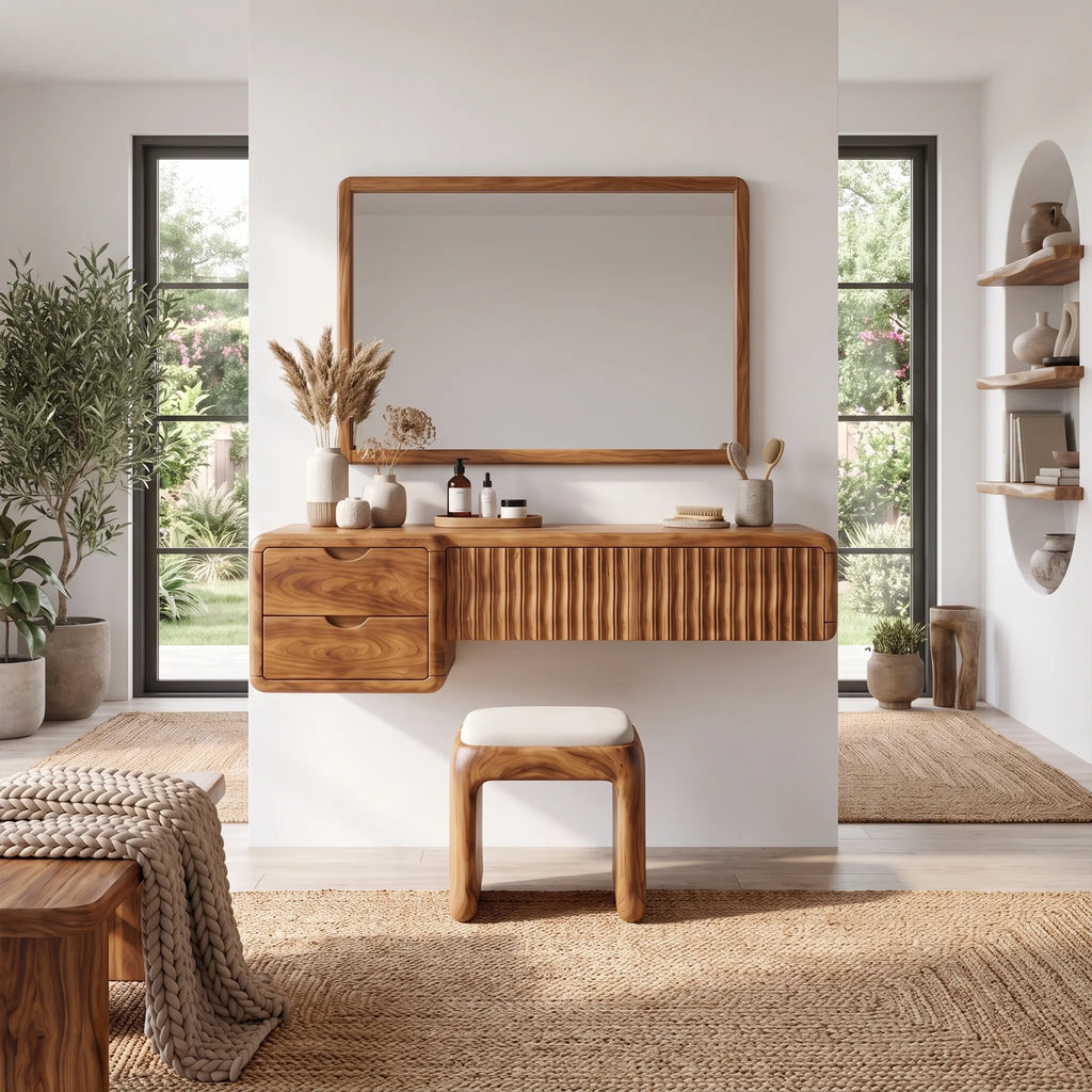 Refined Small Makeup Vanity Beauty Vanity Desk Floating Drawers For Dressing Room