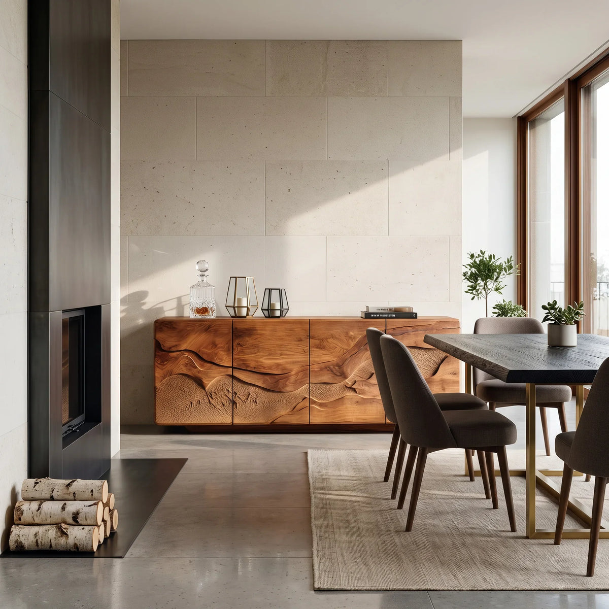 Contemporary Nature Carved Sideboard For Foyer