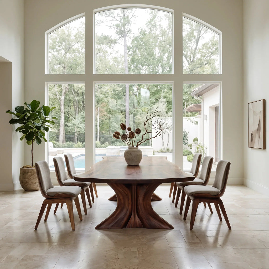 Luxury Natural Wood Dining Table Double Pedestal For Dining Room