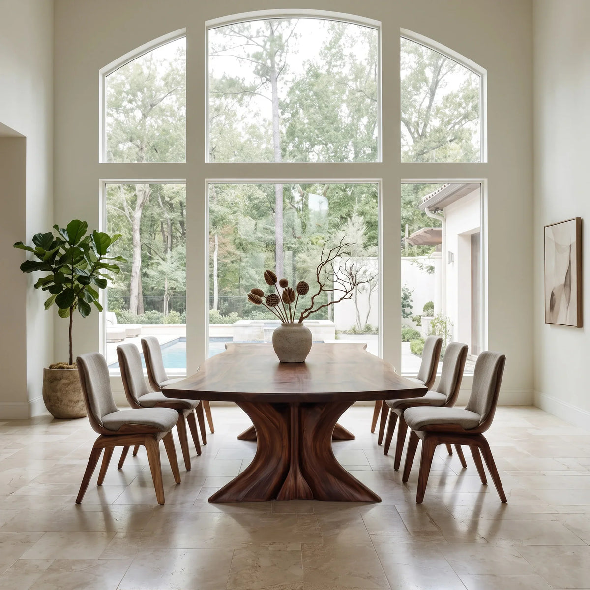 Luxury Natural Wood Dining Table Double Pedestal For Dining Room