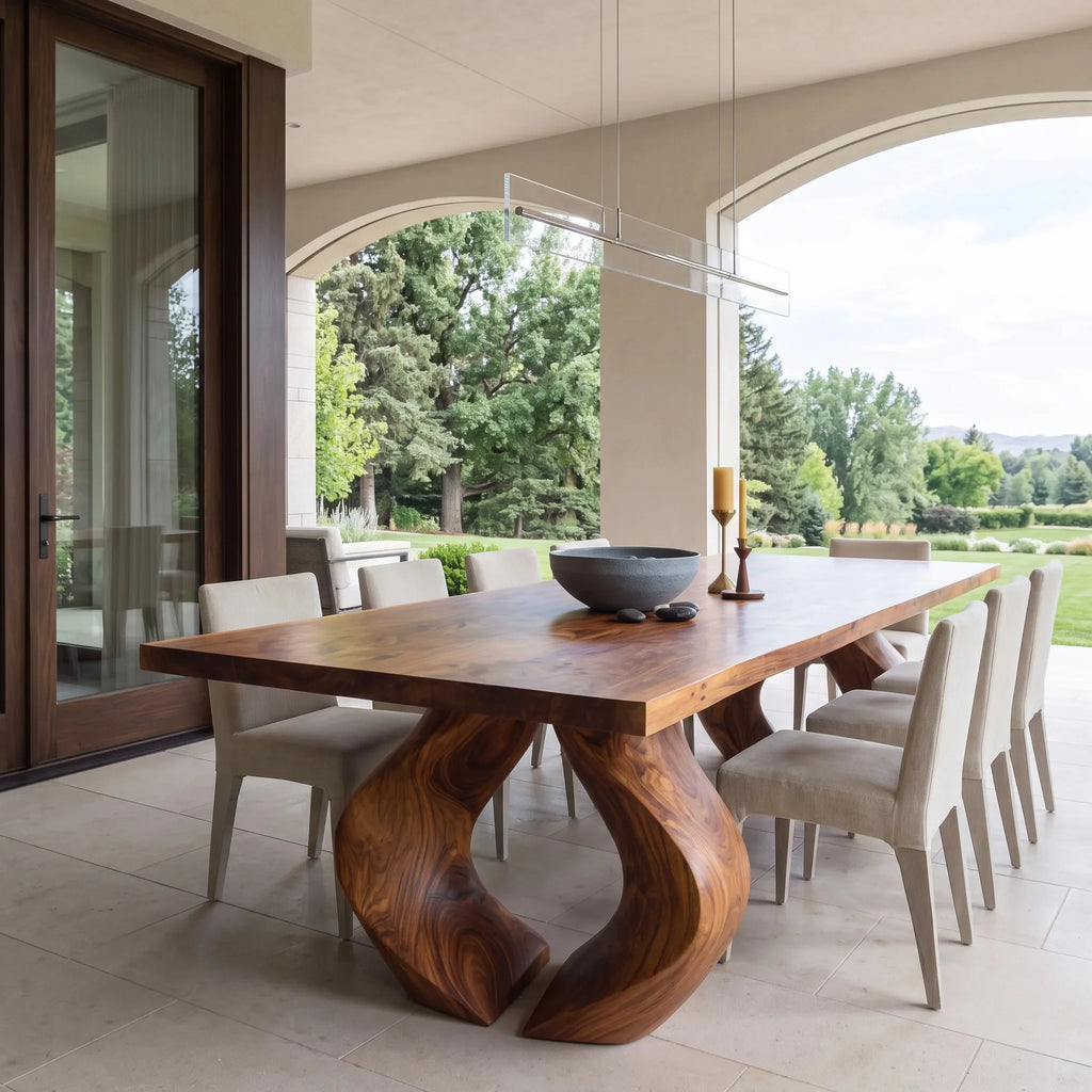 Modern Natural Wood Dining Table Sculptural Base For Dining Room