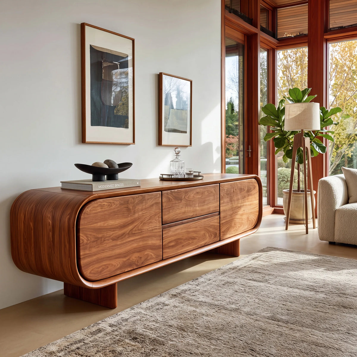 Modern Curved Storage Sideboard For Family Room