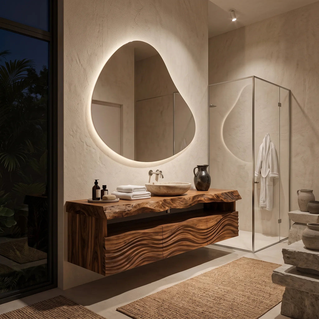 Contemporary Wall Mounted Bathroom Vanity Wave Carved Drawers For Ensuite
