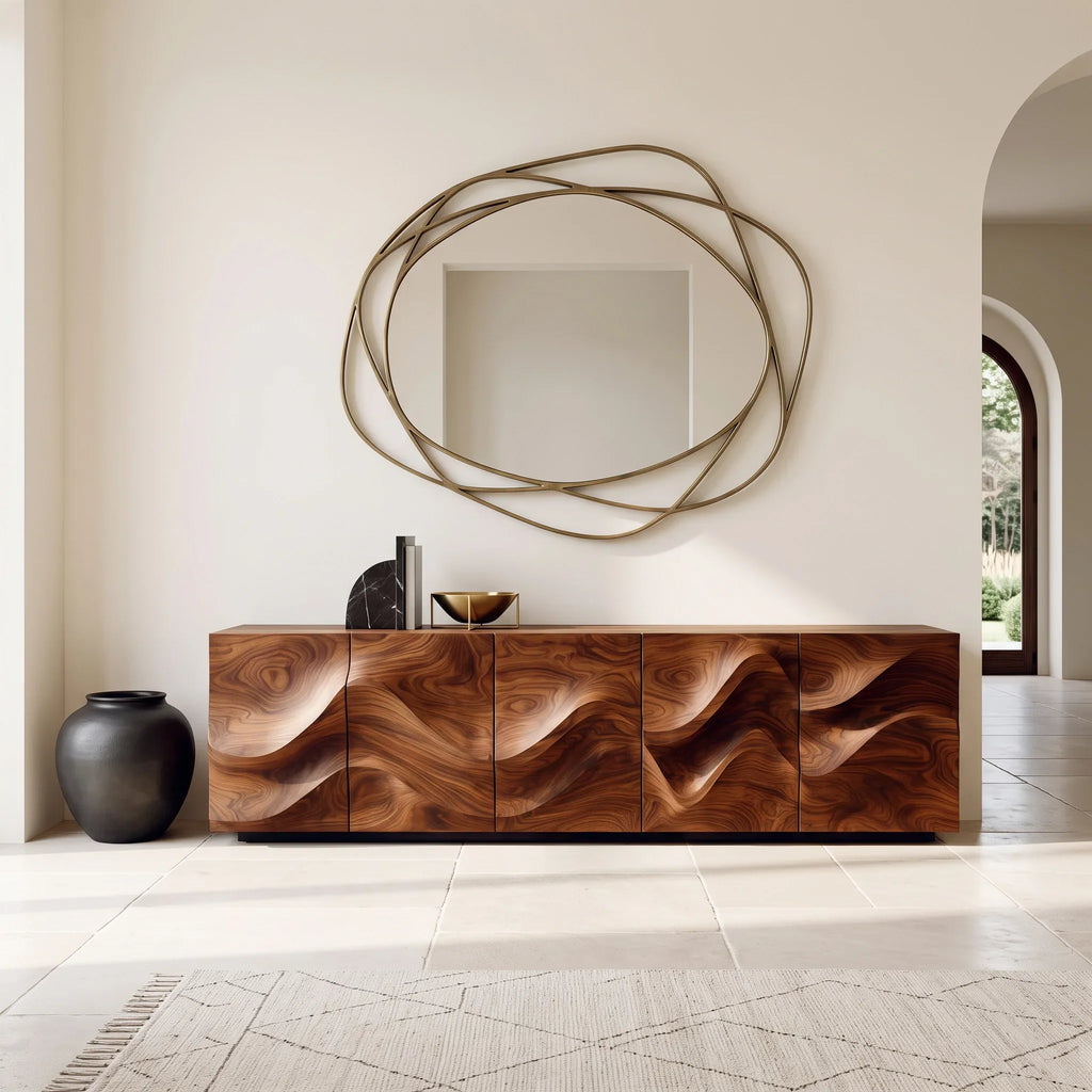 Modern Sculptural Relief Sideboard For Hallway
