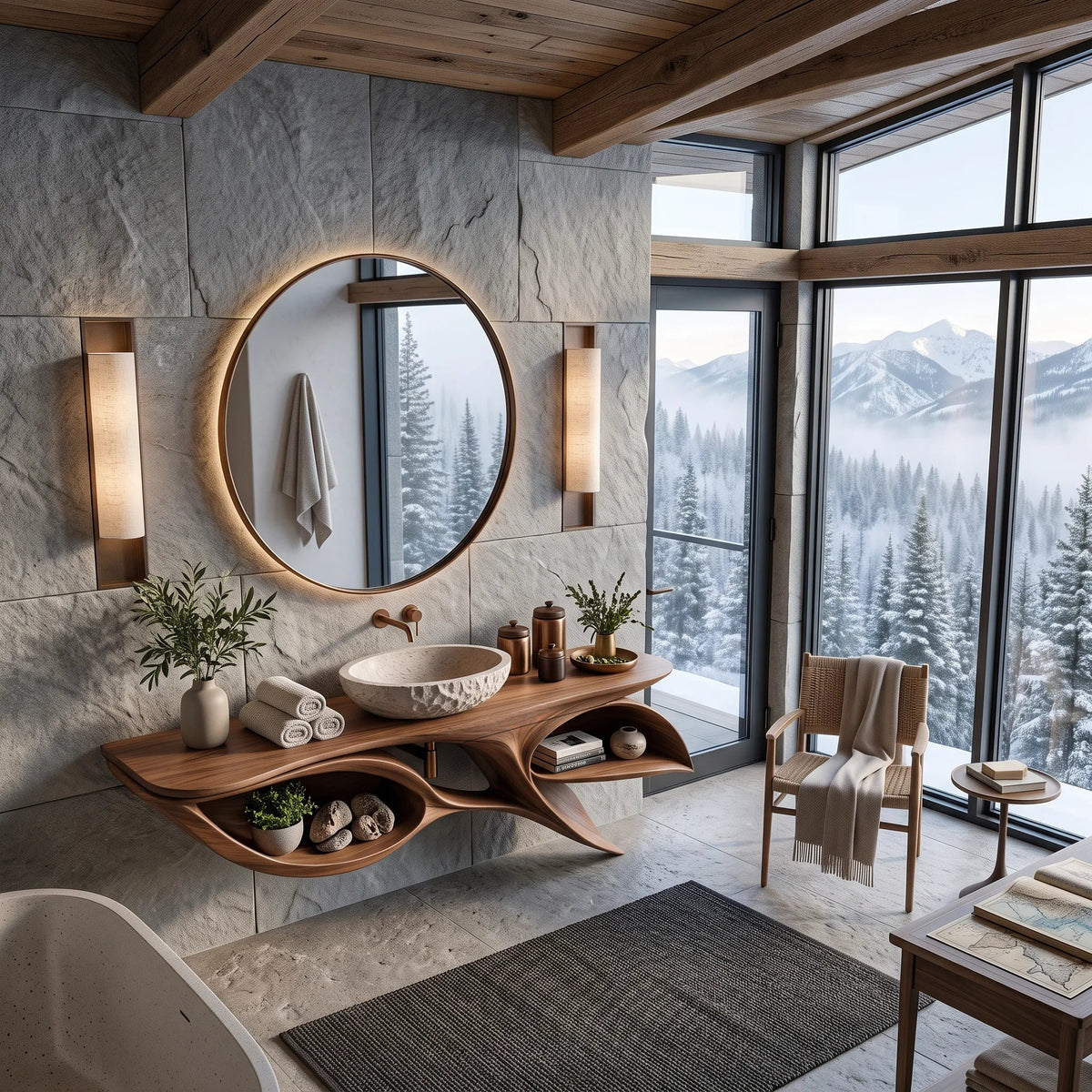 Contemporary Floating Bathroom Vanity Open Shelves For Luxury Bathroom
