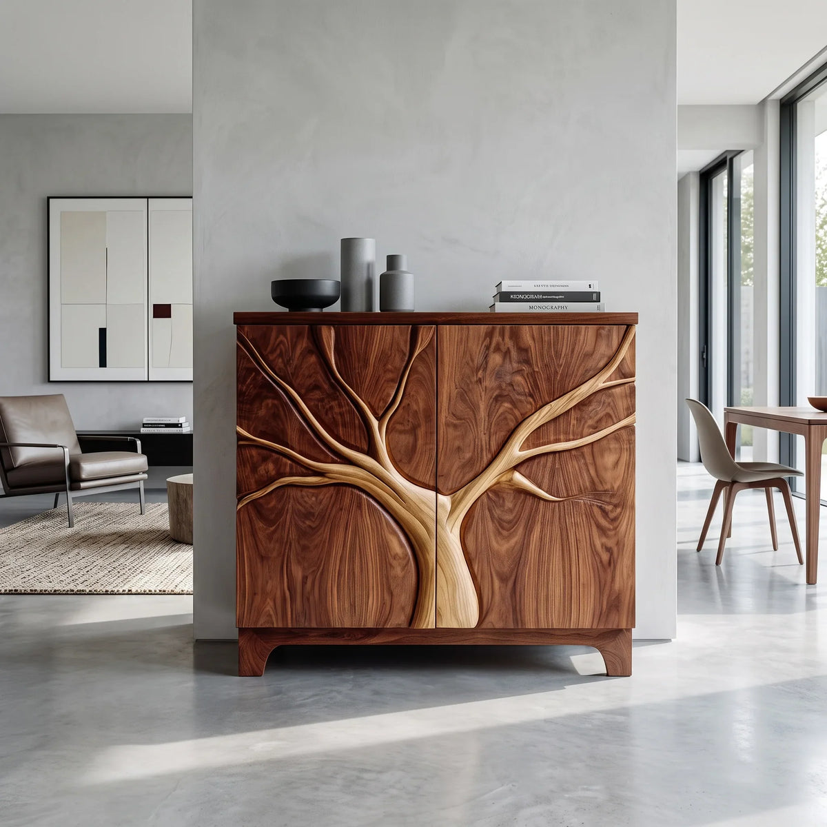 Contemporary Tree Carved Cabinet For Foyer