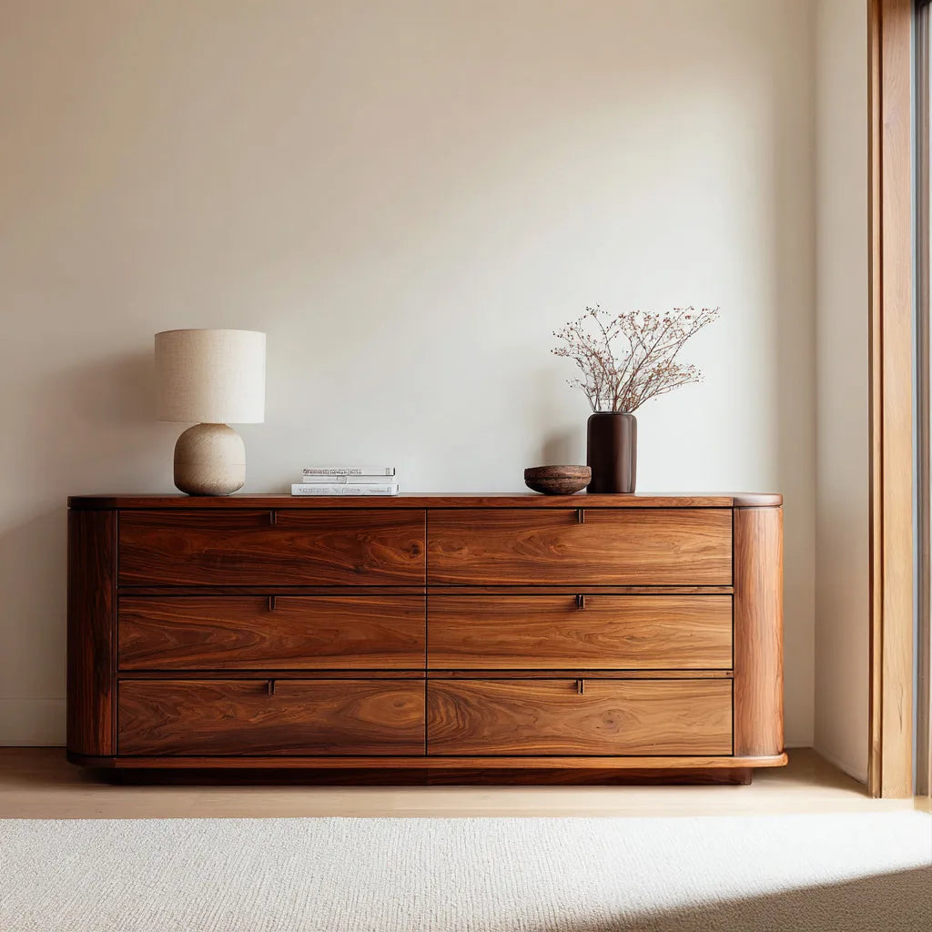 Contemporary Curved Six Drawer Dresser For Bedroom