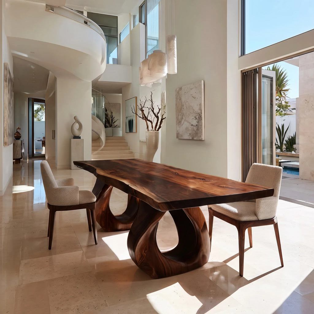 Luxury Live Edge Wood Dining Table Sculptural Base For Dining Room