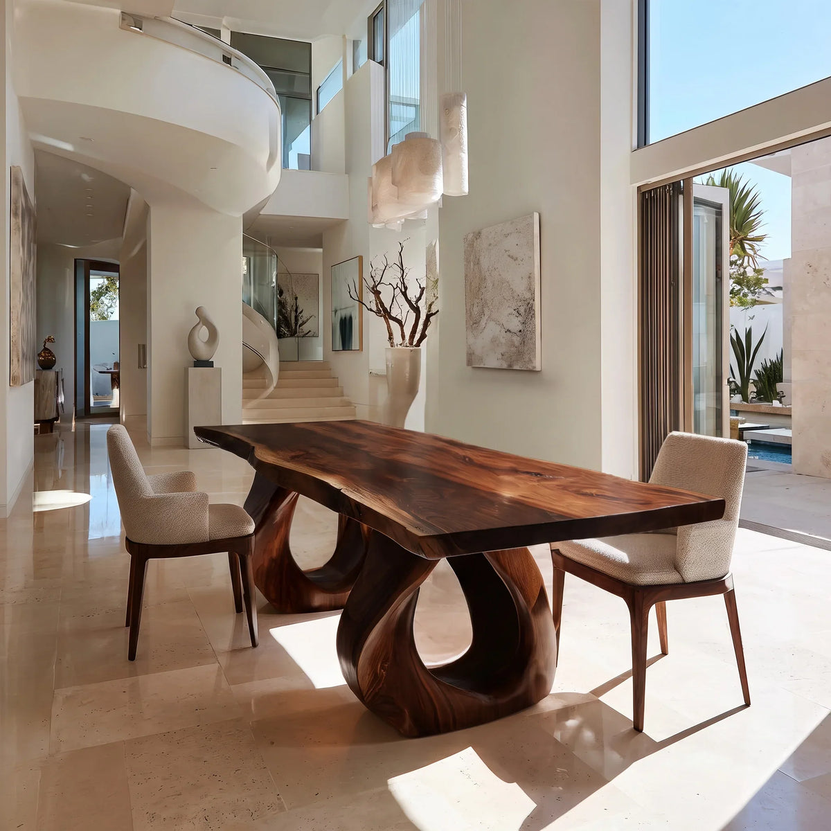 Luxury Live Edge Wood Dining Table Sculptural Base For Dining Room