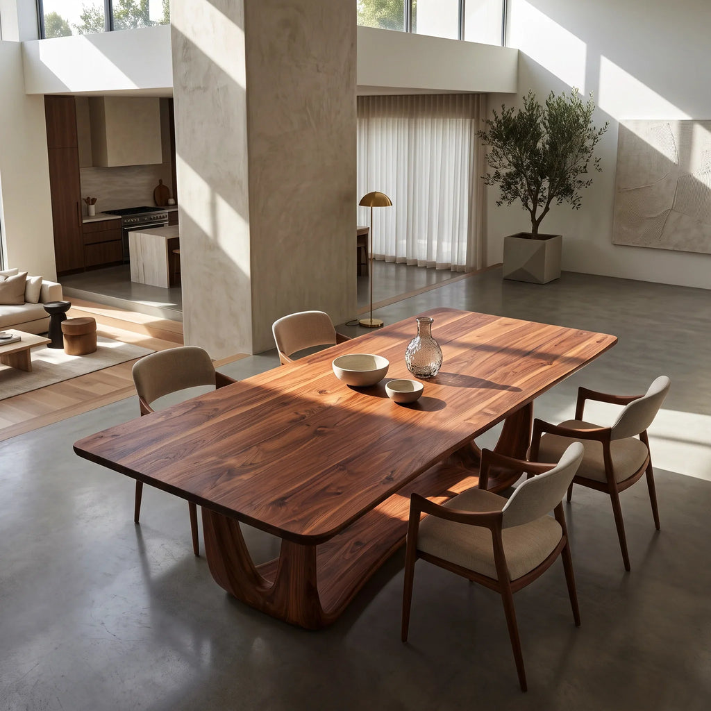 Modern Wood Dining Table Sculptural Base For Dining Room