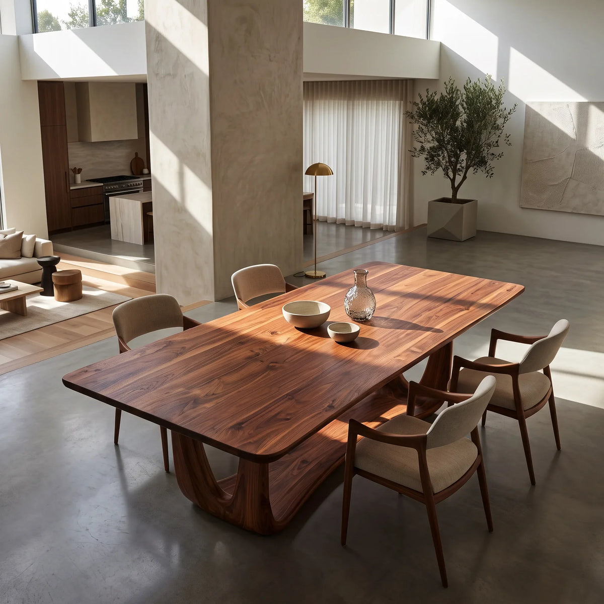 Modern Wood Dining Table Sculptural Base For Dining Room