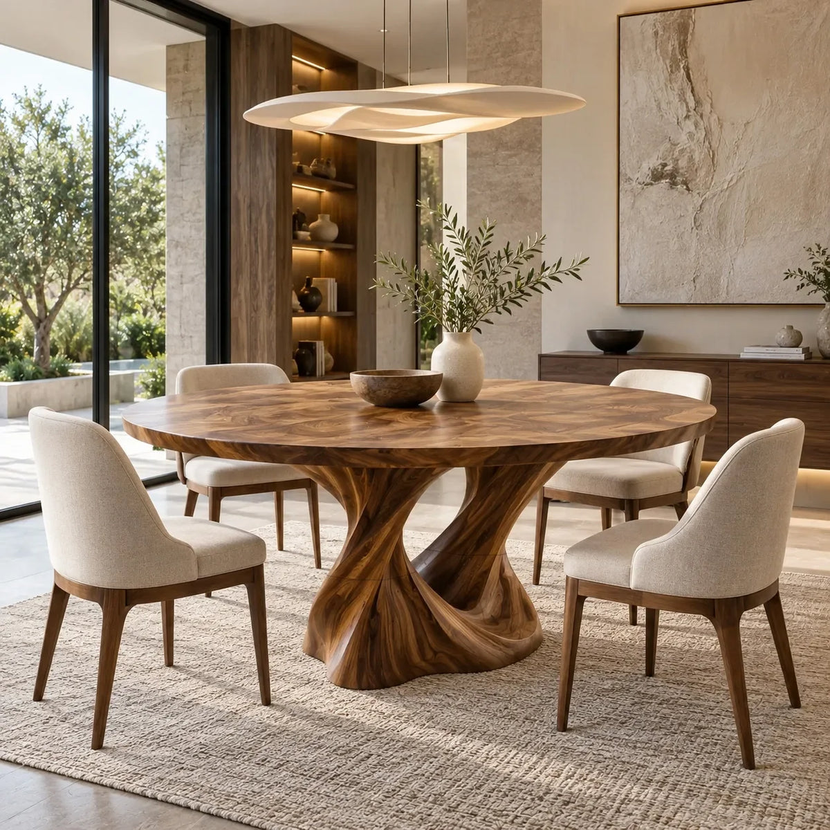 Contemporary Flowing Base Round Dining Table For Dining Room