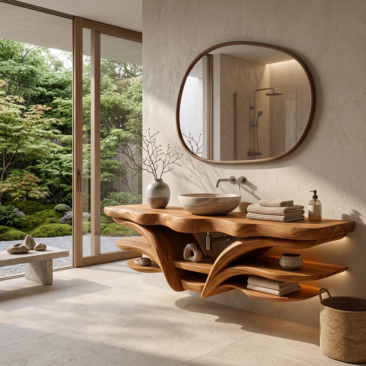 Organic Modern Floating Bathroom Vanity Branch Shelves For Luxury Bathroom