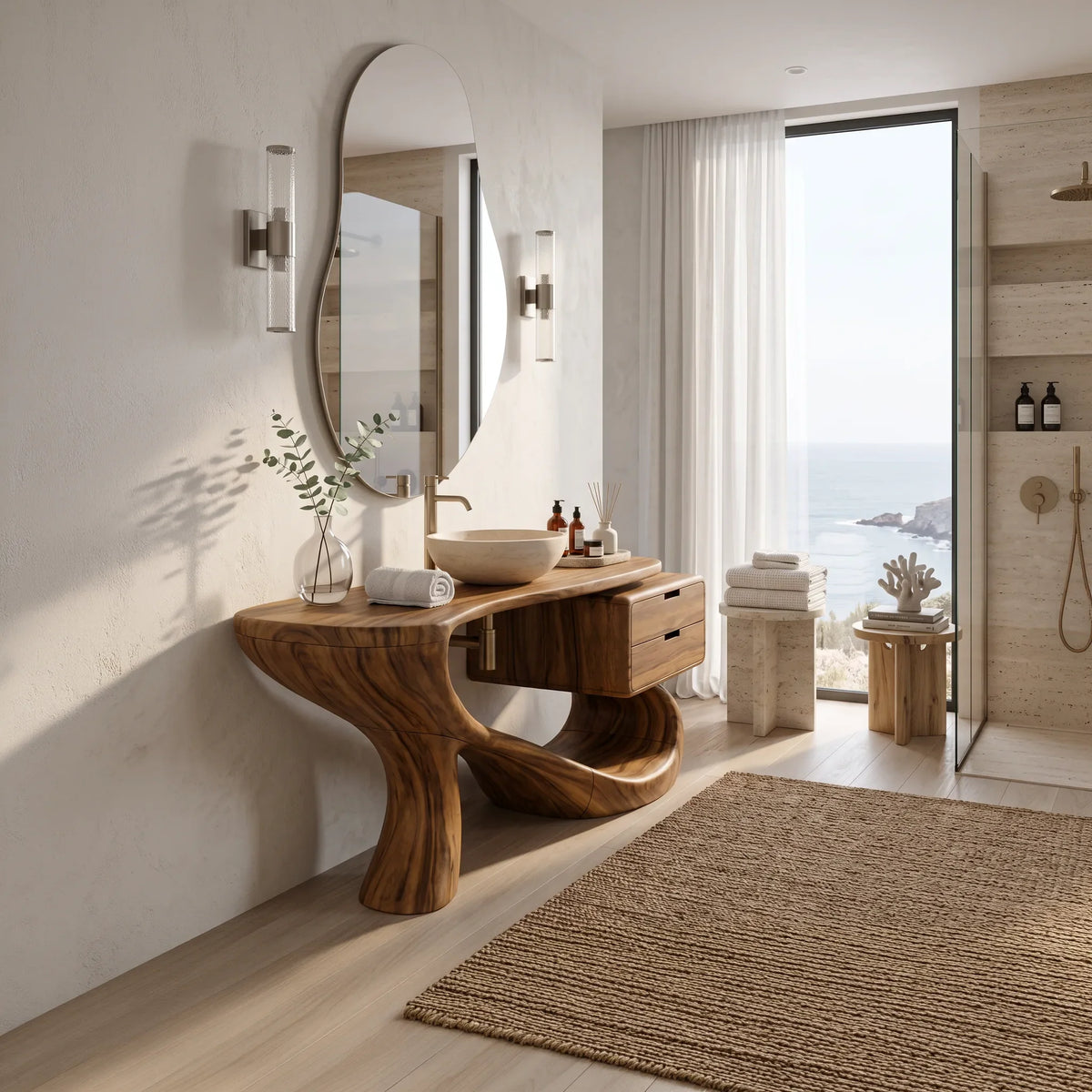 Modern Bathroom Vanity Sculptural Curve With Drawer For Primary Suite