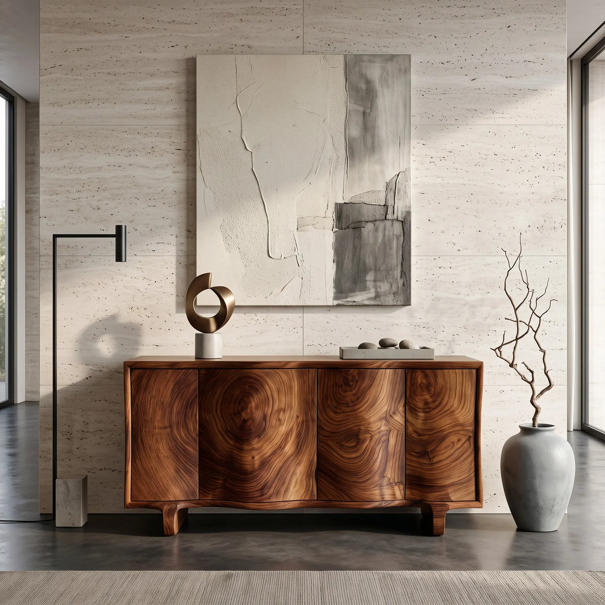 Contemporary Sculpted Front Sideboard For Living Room