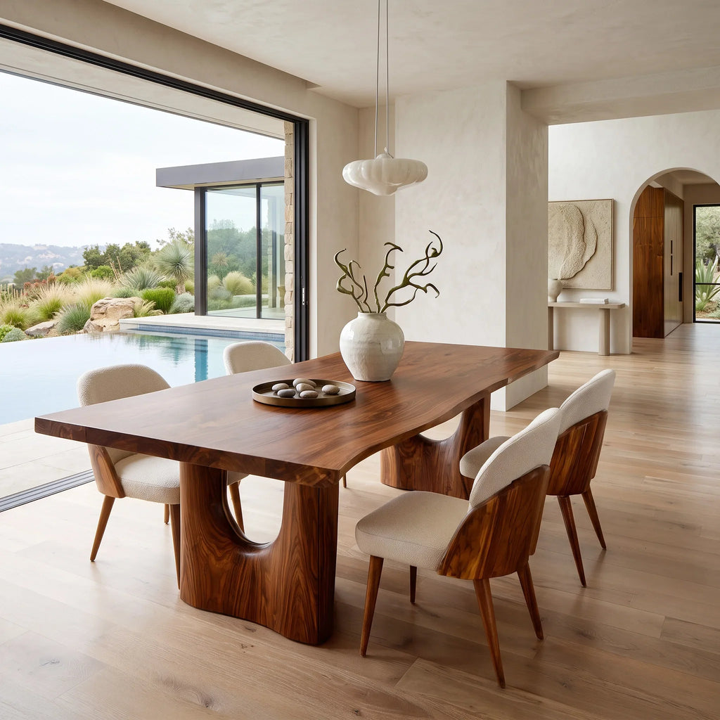 Contemporary Natural Wood Dining Table Cutout Base For Dining Room