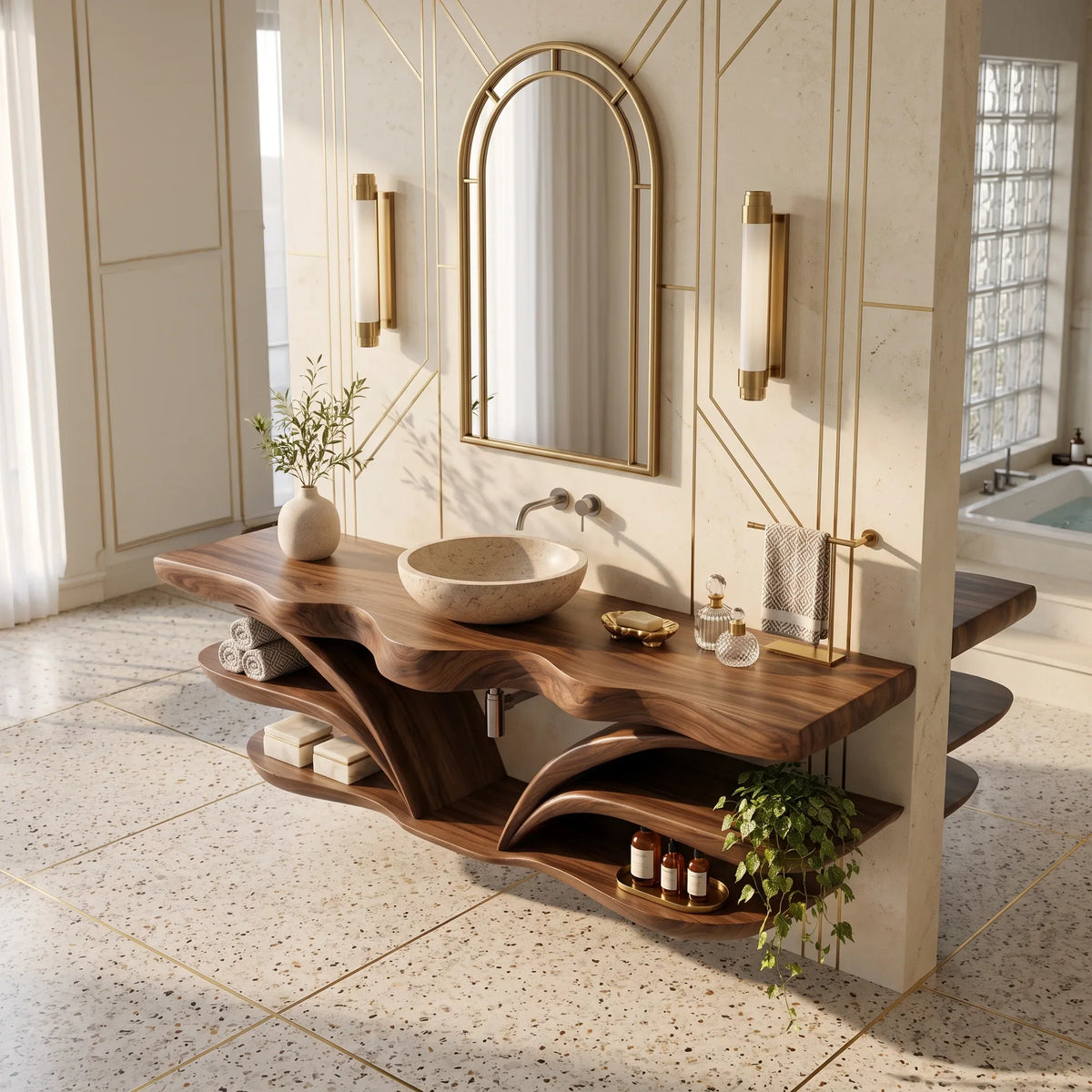 Architectural Wall Mounted Bathroom Vanity Open Shelves For Spa Bathroom
