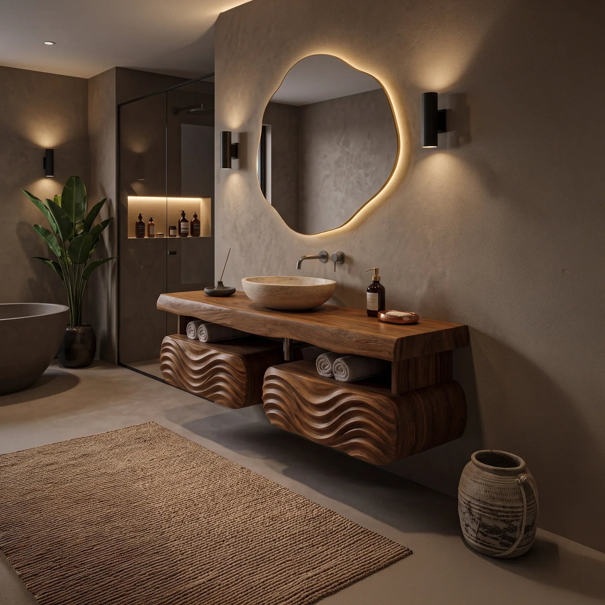Coastal Modern Floating Bathroom Vanity Wave Cabinet For Minimalist Bathroom