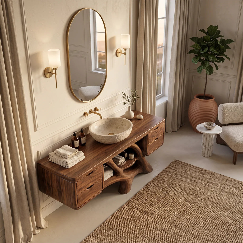 Contemporary Bathroom Vanity Flowing Base With Drawer For Luxury Homes