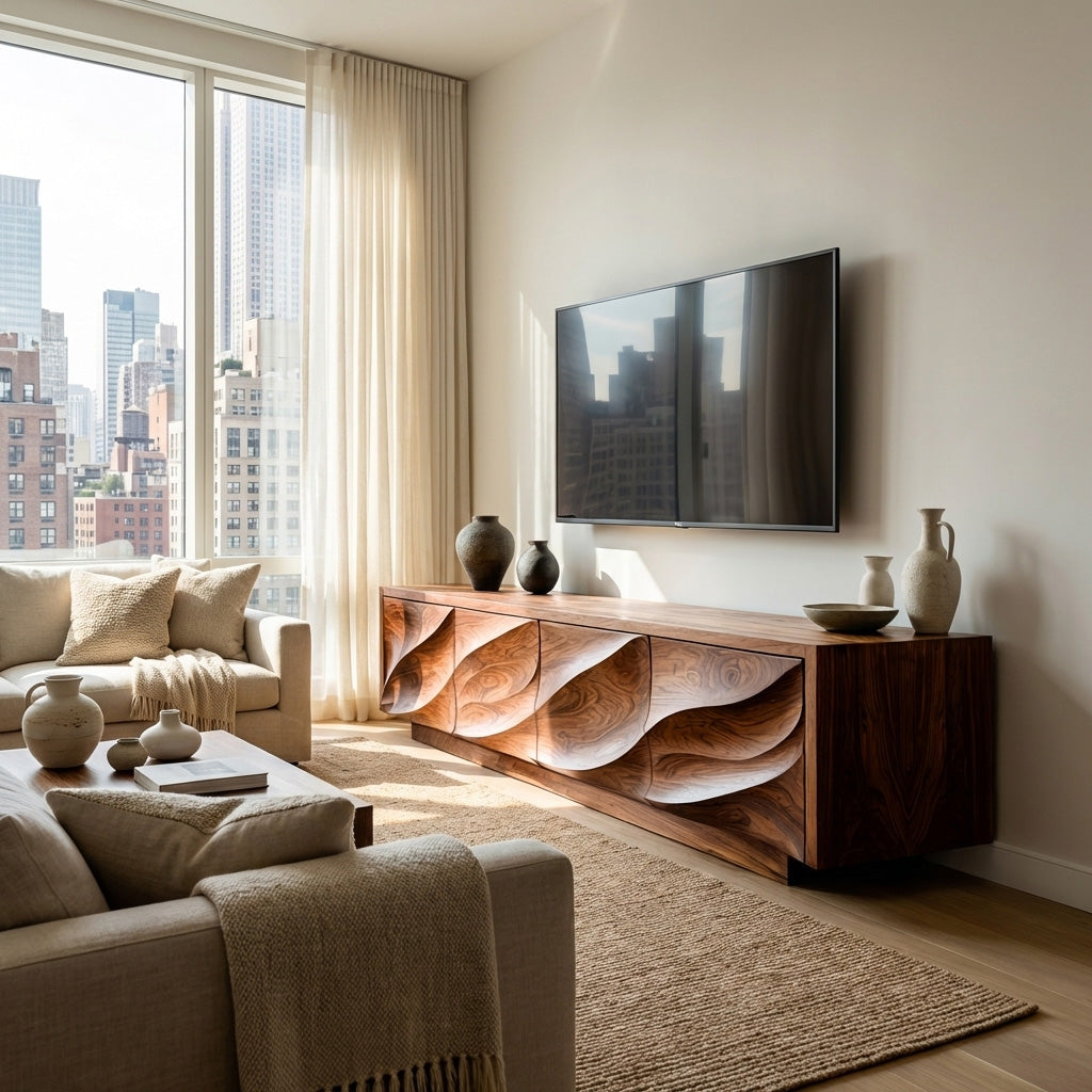 Modern Organic Wood TV Cabinet For Living Room