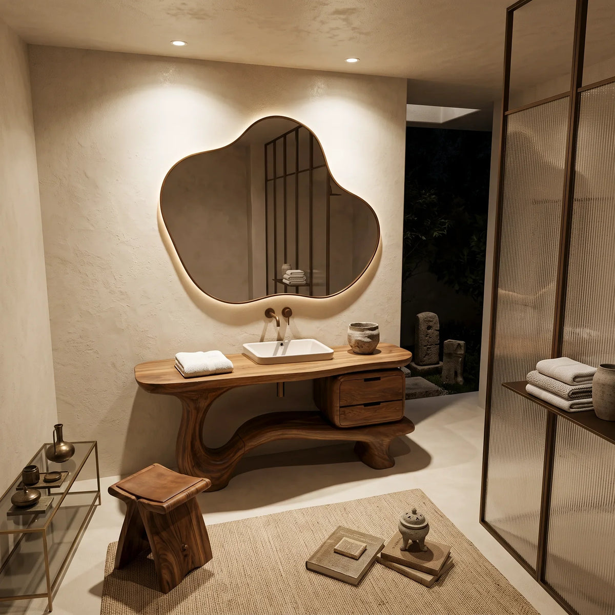 Contemporary Bathroom Vanity Curved Base With Drawer For Modern Ensuite