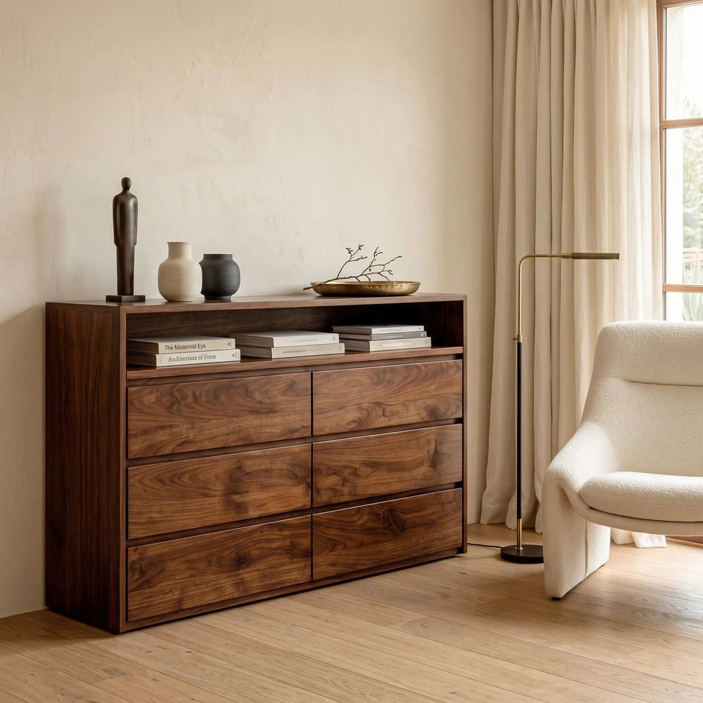 Modern Open Shelf Wooden Dresser For Bedroom