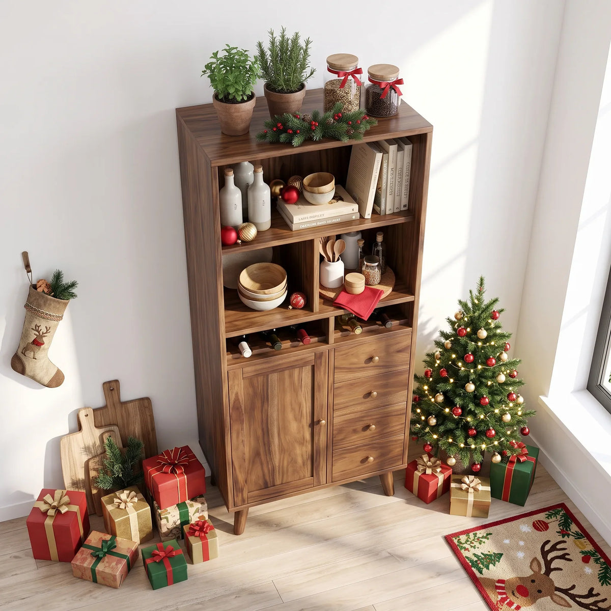 Mid Century Home Bar Cabinet Christmas Living Room