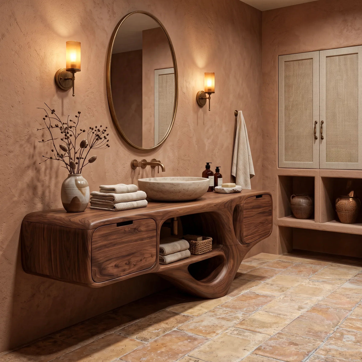 Luxury Bathroom Vanity Dual Cabinets With Open Shelf For Ensuite