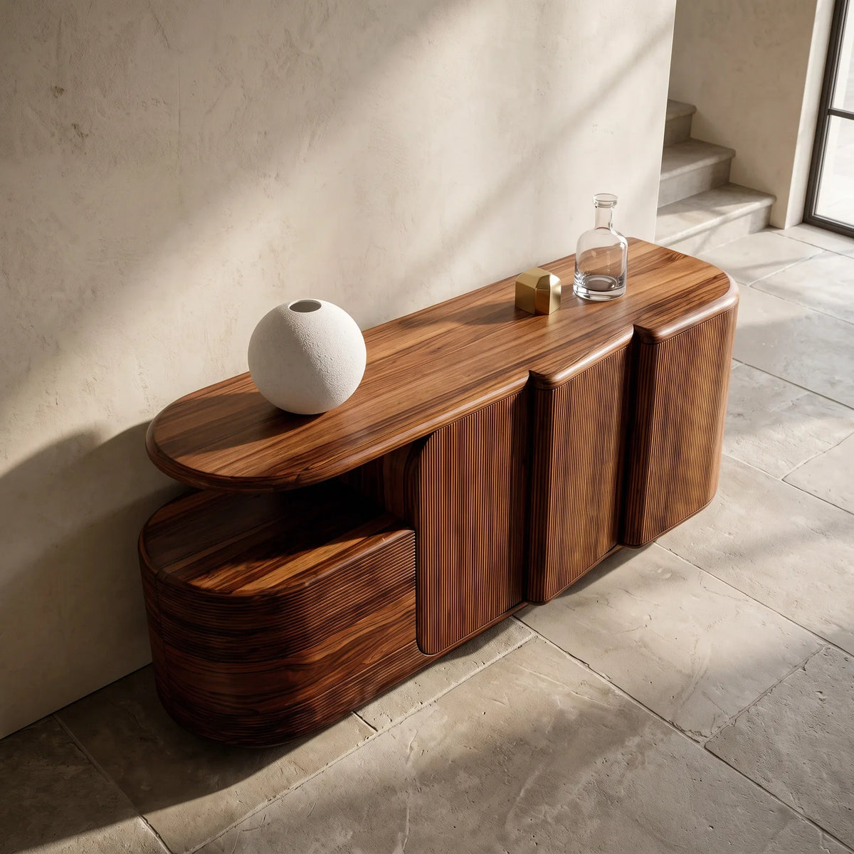 Contemporary Fluted Storage Sideboard For Entryway
