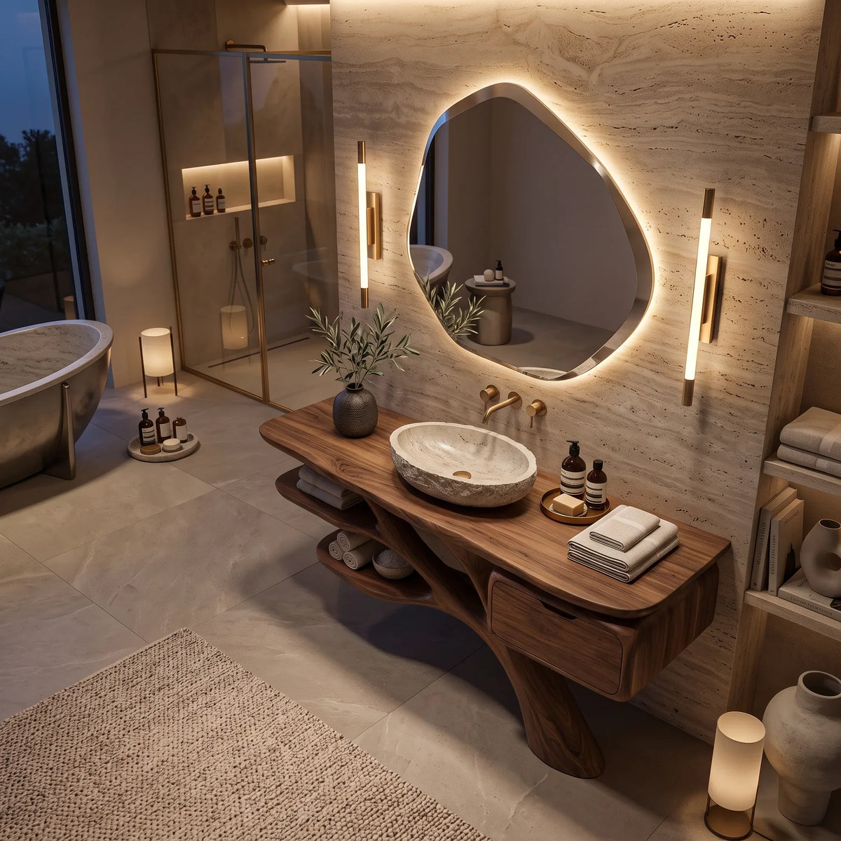 Biophilic Bathroom Vanity Branch Shelves For Luxury Bathroom