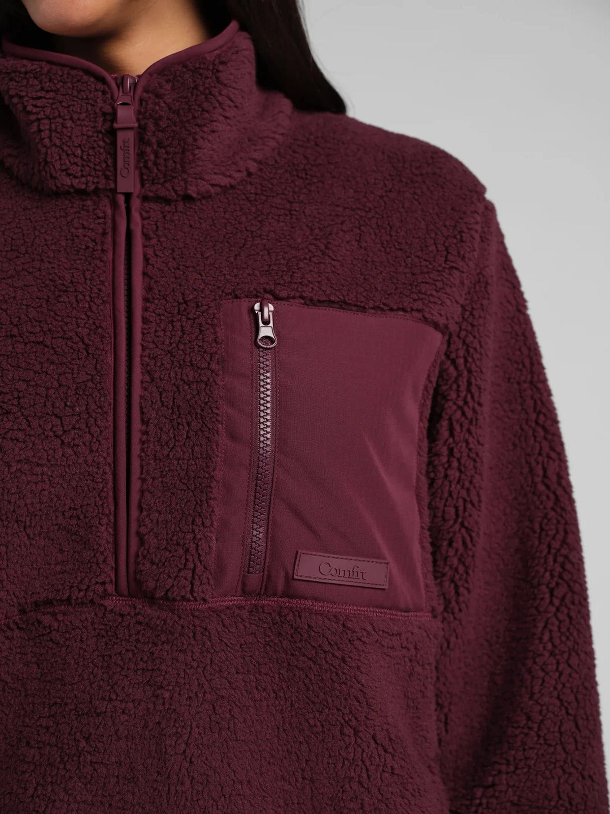 Textured Half-Zip Jacket - Maroon