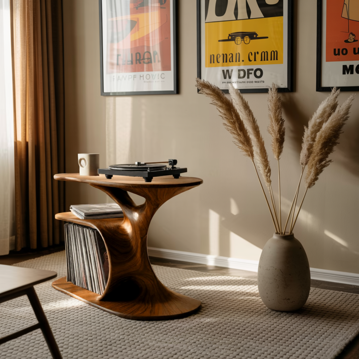Audelle Fluid Form Solid Wood Record Player Stand