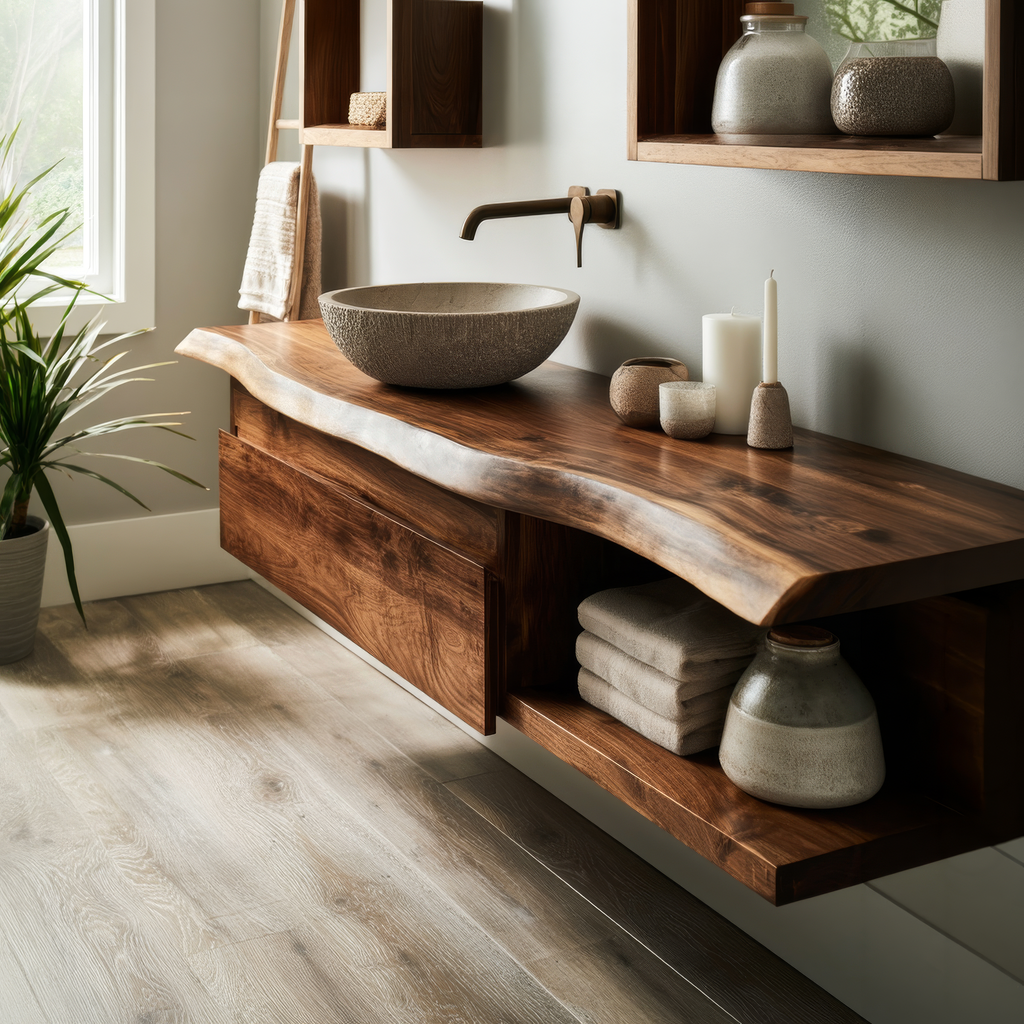 Aurelion Live Edge Solid Wood Floating Bathroom Vanity With Drawers SPA943999