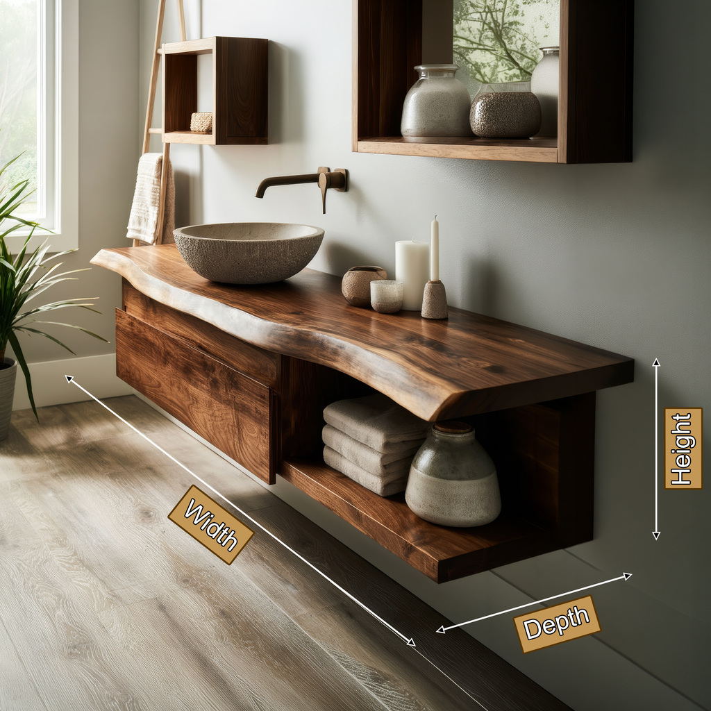 Aurelion Live Edge Solid Wood Floating Bathroom Vanity With Drawers SPA943999